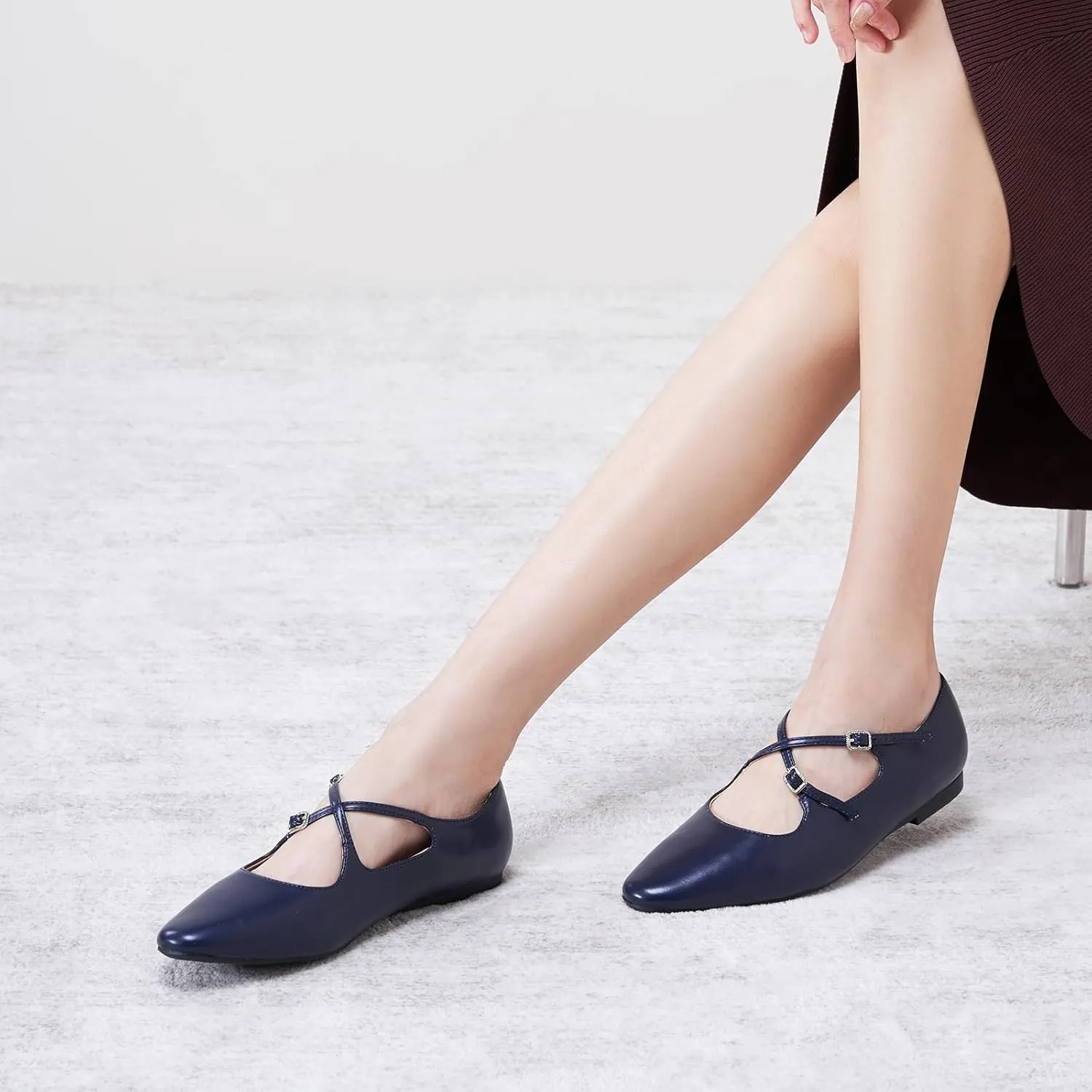 C. Paravano Women's Mary Jane Ballet Flats - Adjustable Buckle Strap,Soft Leather Almond Toe Flats for Work,Casual, Daily Wear, Wedding, Church, Office, and Travel and Driving-Stylish Women's Shoes
