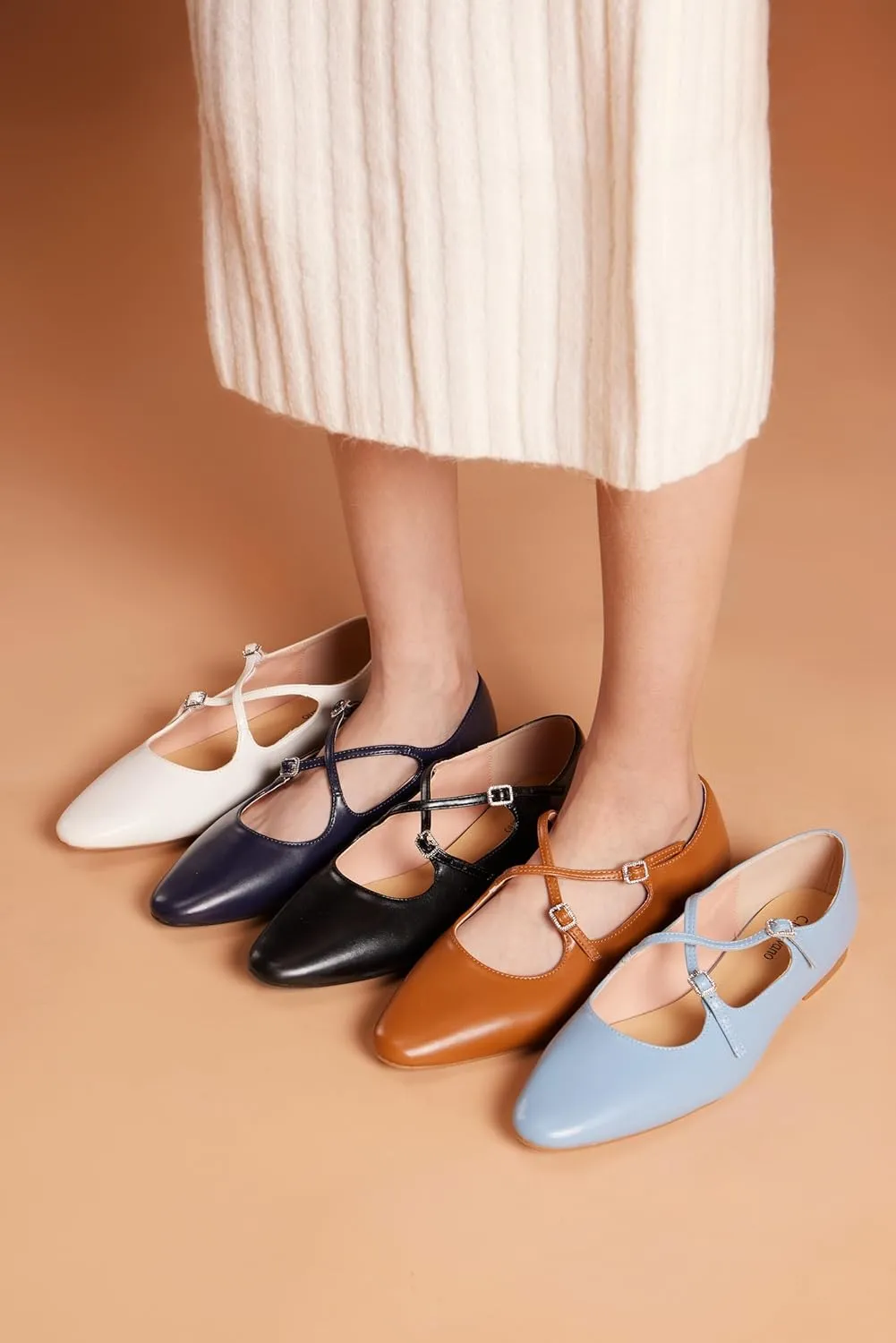 C. Paravano Women's Mary Jane Ballet Flats - Adjustable Buckle Strap,Soft Leather Almond Toe Flats for Work,Casual, Daily Wear, Wedding, Church, Office, and Travel and Driving-Stylish Women's Shoes