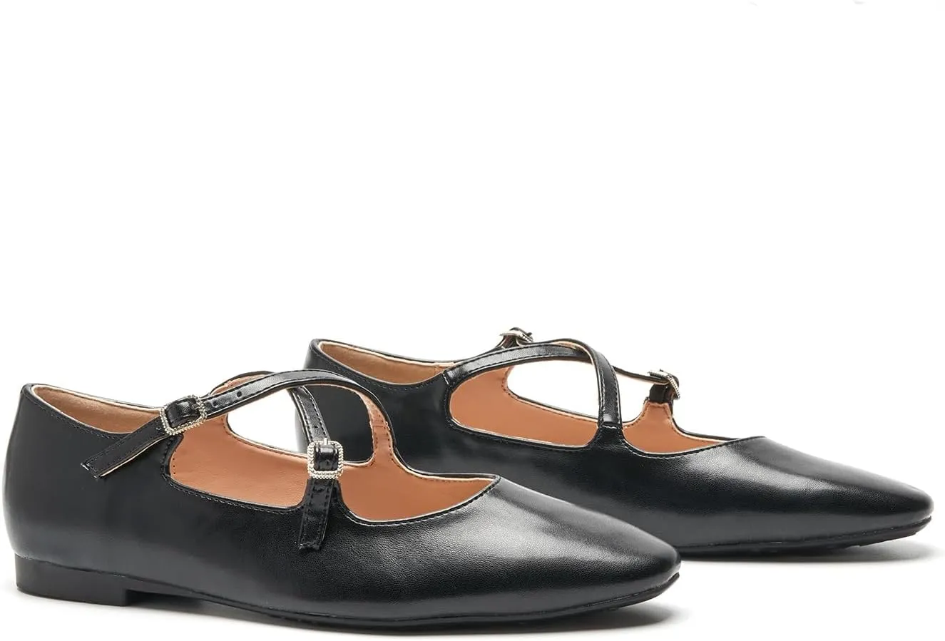 C. Paravano Women's Mary Jane Ballet Flats - Adjustable Buckle Strap,Soft Leather Almond Toe Flats for Work,Casual, Daily Wear, Wedding, Church, Office, and Travel and Driving-Stylish Women's Shoes