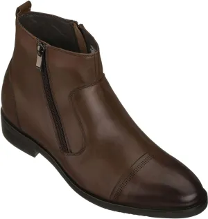 CALTO Men's Invisible Height Increasing Elevator Shoes - Dark Brown Premium Leather Lightweight Zipper Boots - 2.8 Inches Taller - S28002 - Size 12 D(M) US
