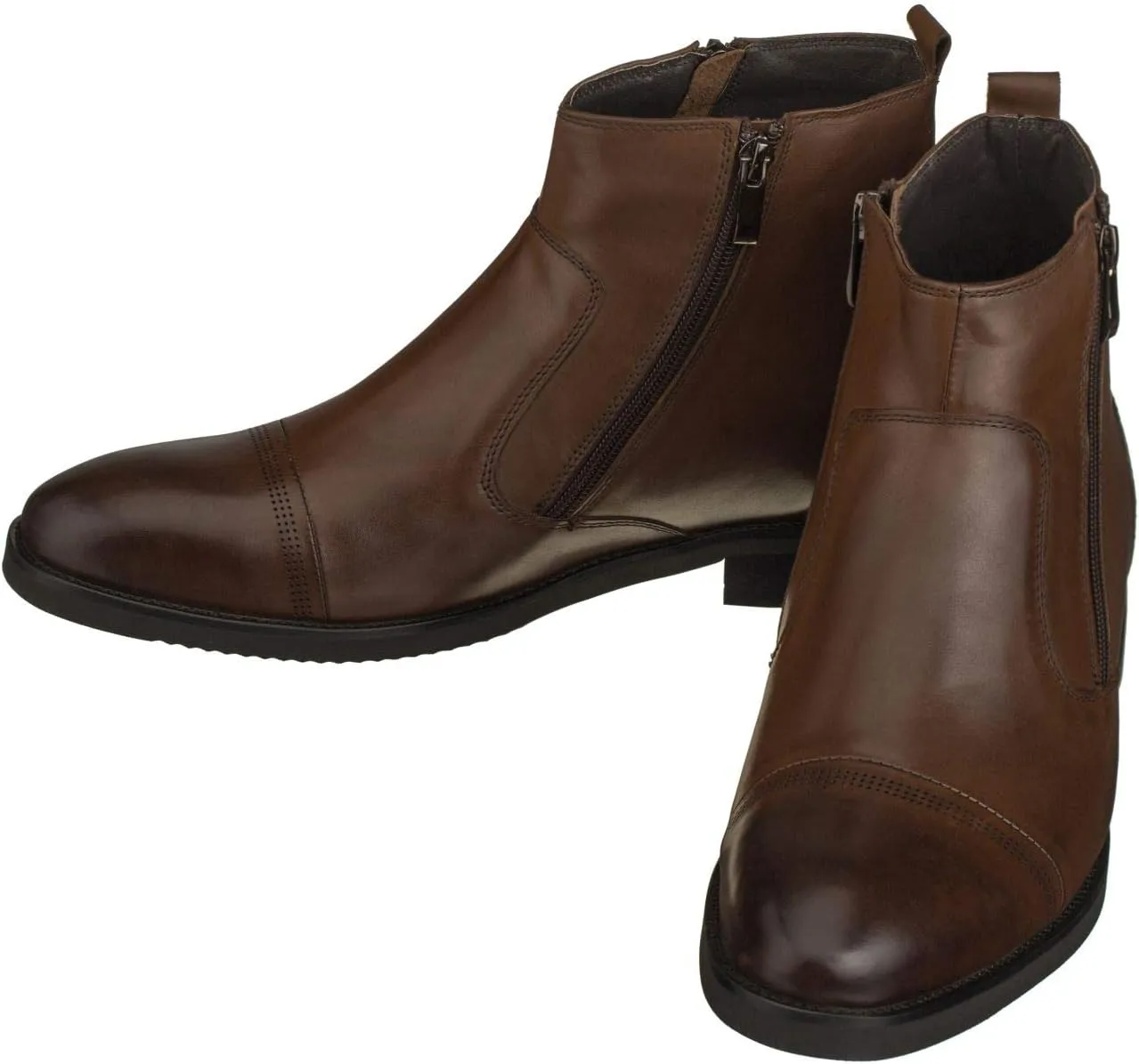 CALTO Men's Invisible Height Increasing Elevator Shoes - Dark Brown Premium Leather Lightweight Zipper Boots - 2.8 Inches Taller - S28002 - Size 12 D(M) US