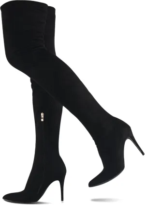 CAMSSOO Women's Thigh High Boots Faux Suede Elasticity Heels Over The Knee Boots Side Zip Pointed Toe Fashion Sexy Winter Stiletto Knee High Boots