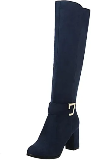 Caradise Womens Faux Suede Zip Chunky Heel Knee High Heeled Boots