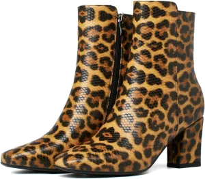 Caradise Womens High Chunky Heeled Boots Zip Up Square Toe Ankle Booties