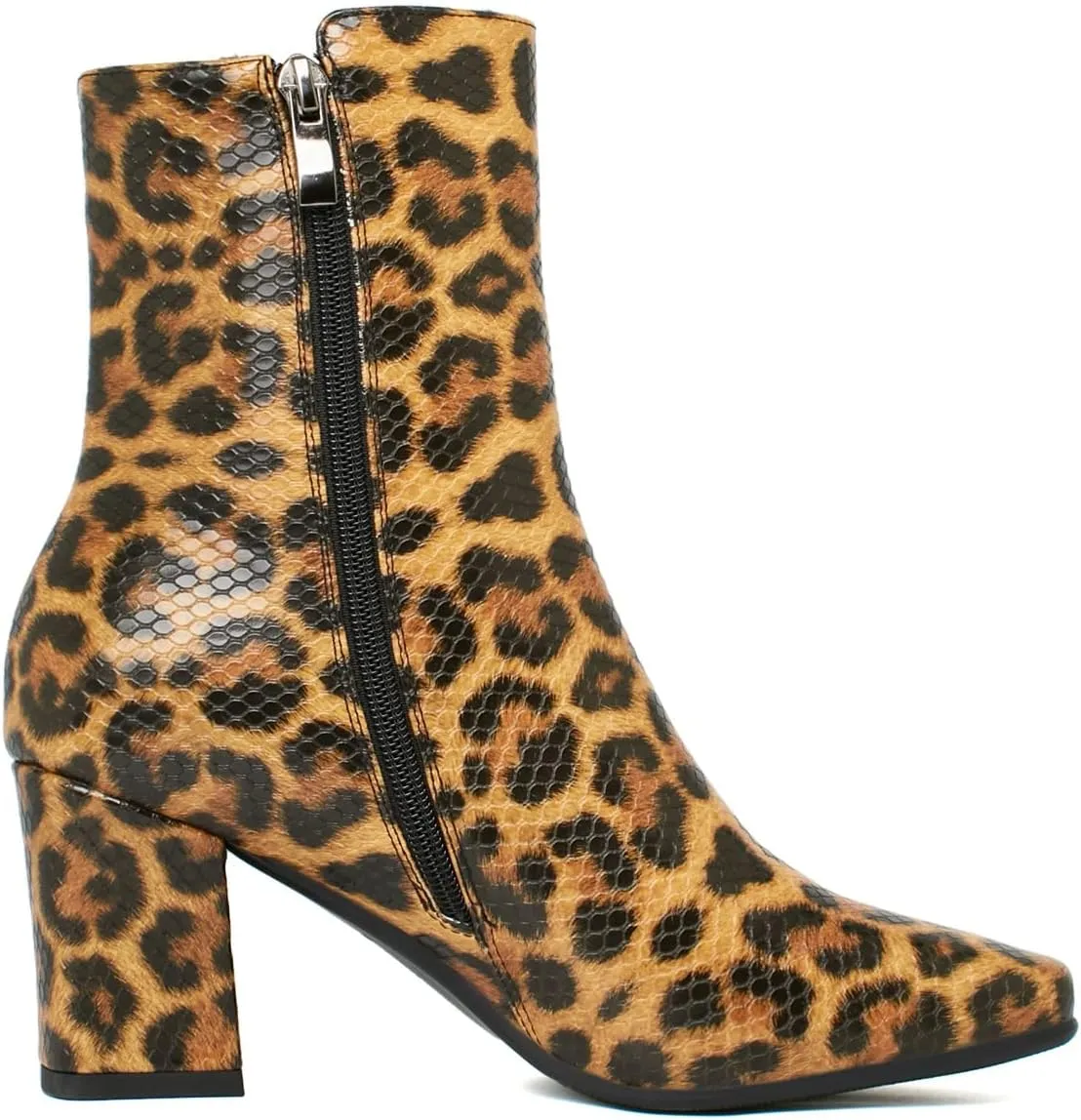 Caradise Womens High Chunky Heeled Boots Zip Up Square Toe Ankle Booties