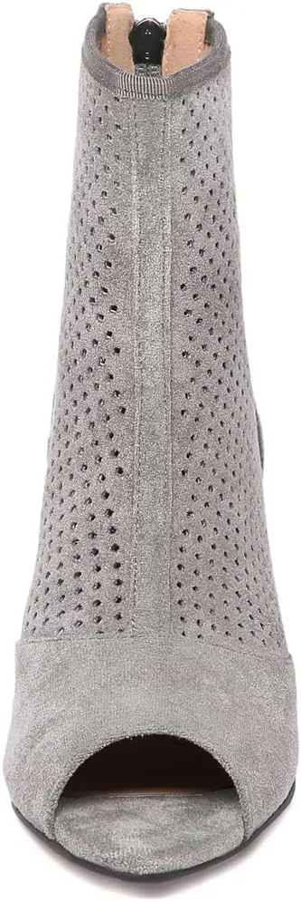 Caradise Womens Low Kitten Heel Perforated Booties Summer Zip Peep Toe Boots