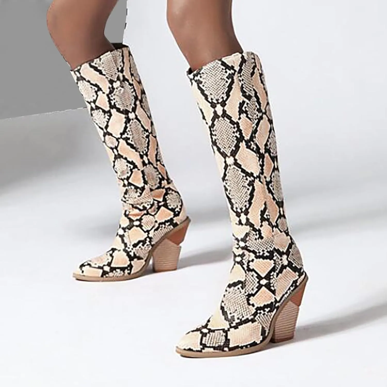 Cathalem Cowboy Boots for Women, Low Chunky Pointed Toe Ankle Boots for Women with Full Bling Sparkly Crystals Booties