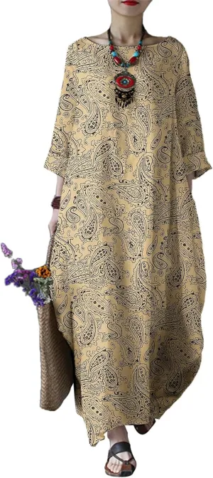 Celmia Autumn Solid Loose Long Maxi Dress Cotton Caftan