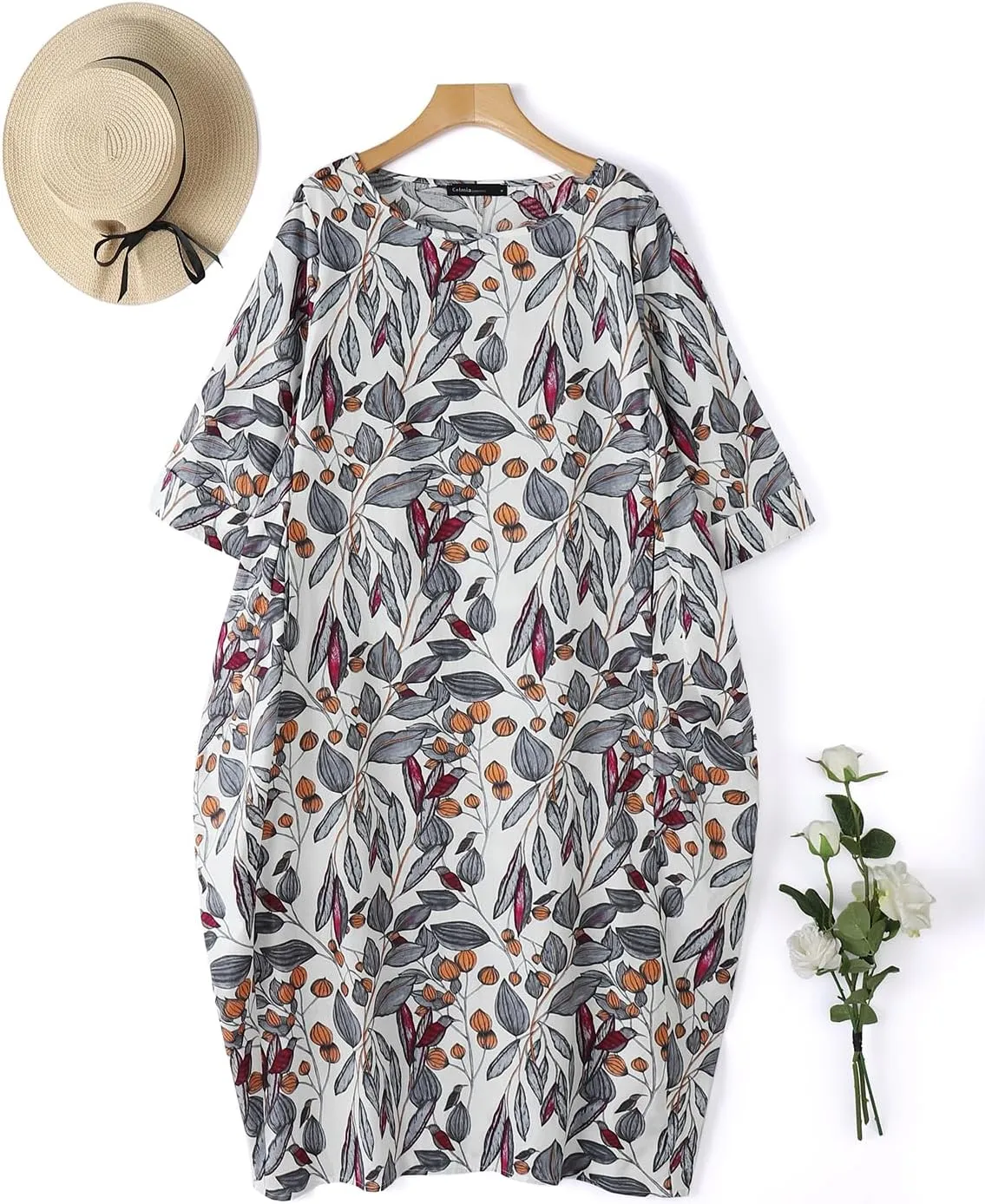 Celmia Autumn Solid Loose Long Maxi Dress Cotton Caftan