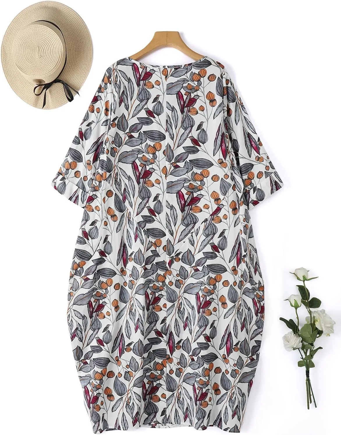 Celmia Autumn Solid Loose Long Maxi Dress Cotton Caftan