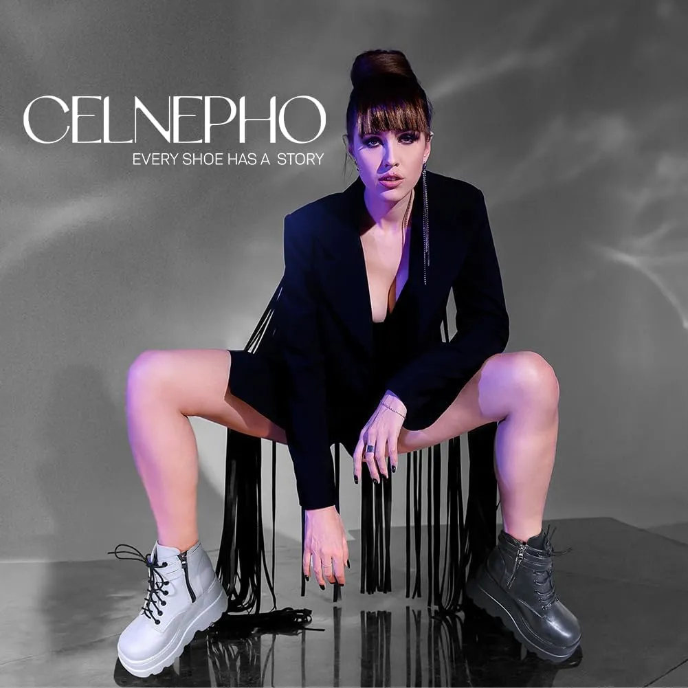 CELNEPHO Chunky Platform Boots for Women, Square Toe Lace up Zip High Heel Combat Wedge Ankle Boots