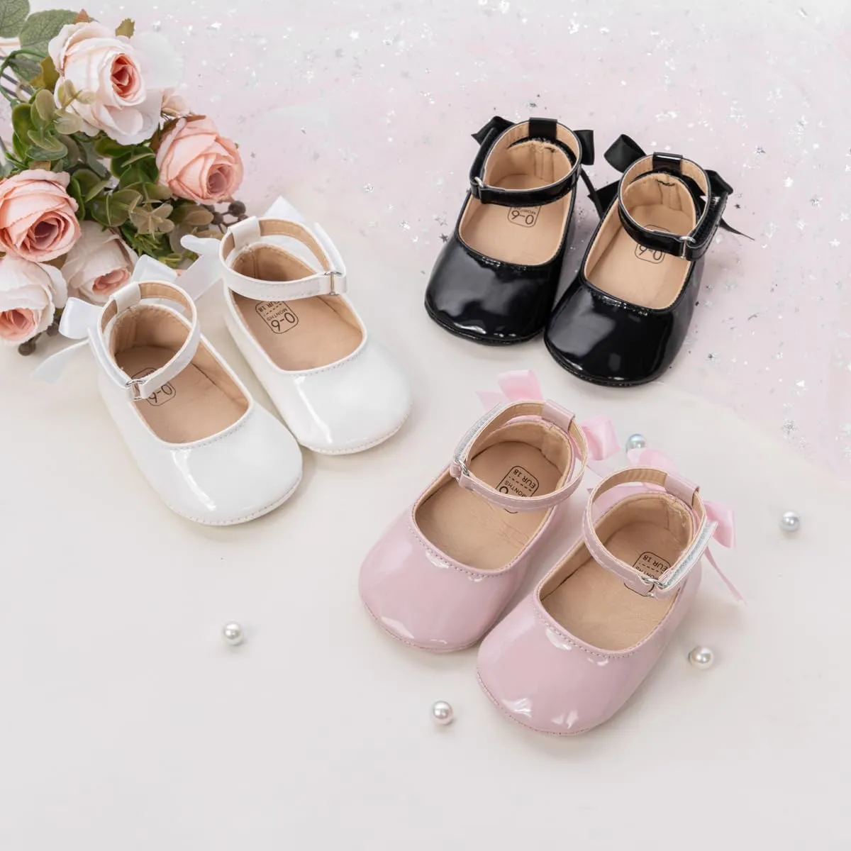 CENCIRILY Infant Baby Girls Mary Jane Flats Non Slip Soft Sole Prewalker Princess Wedding Dress Shoes