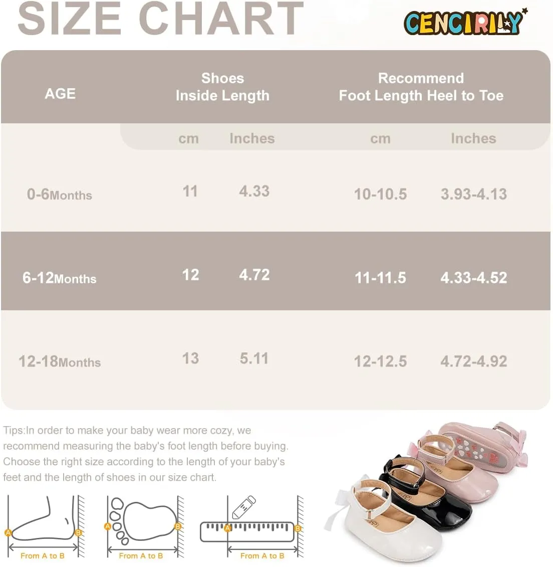 CENCIRILY Infant Baby Girls Mary Jane Flats Non Slip Soft Sole Prewalker Princess Wedding Dress Shoes