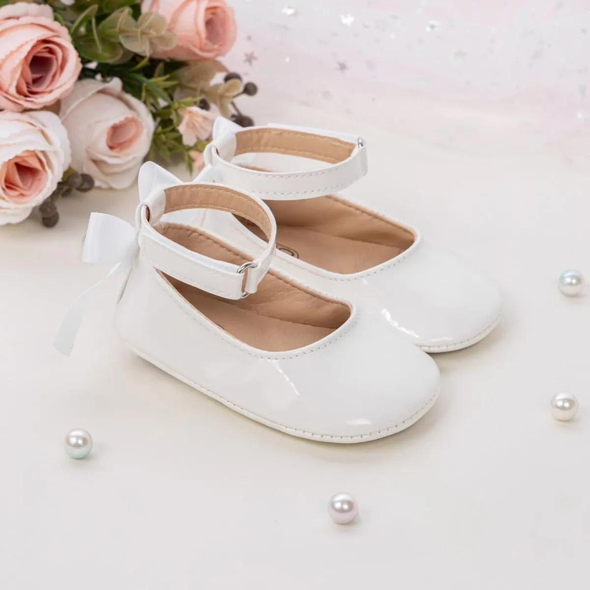 CENCIRILY Infant Baby Girls Mary Jane Flats Non Slip Soft Sole Prewalker Princess Wedding Dress Shoes