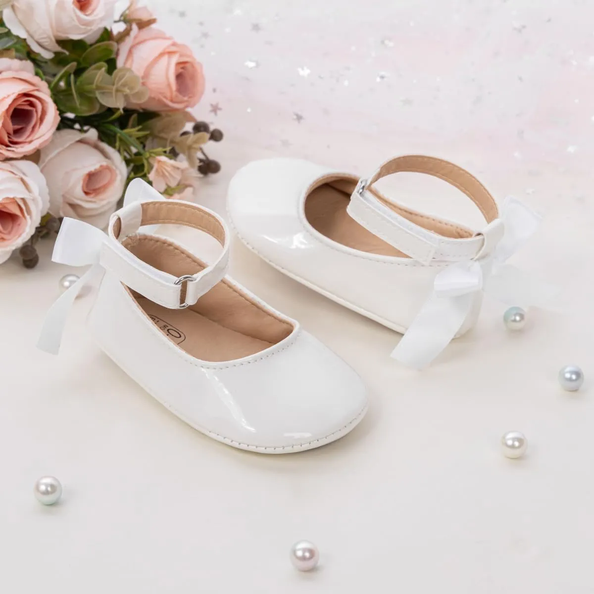CENCIRILY Infant Baby Girls Mary Jane Flats Non Slip Soft Sole Prewalker Princess Wedding Dress Shoes