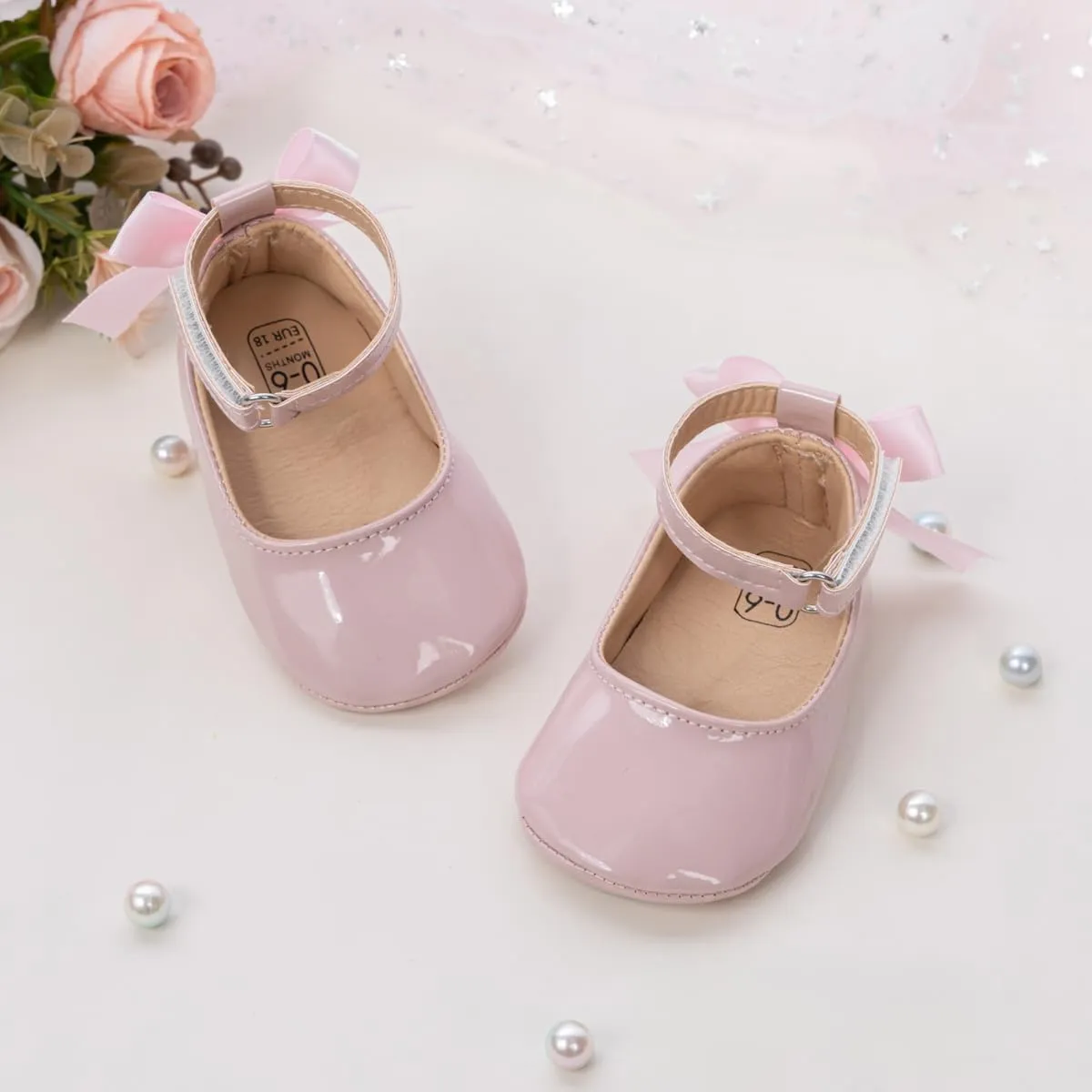 CENCIRILY Infant Baby Girls Mary Jane Flats Non Slip Soft Sole Prewalker Princess Wedding Dress Shoes