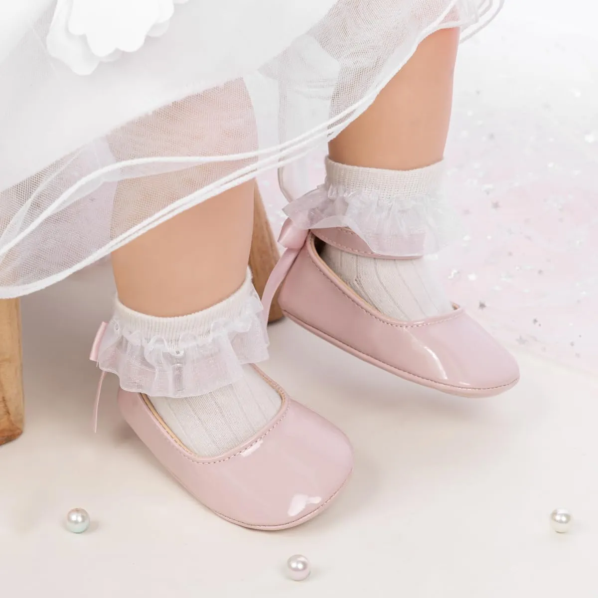 CENCIRILY Infant Baby Girls Mary Jane Flats Non Slip Soft Sole Prewalker Princess Wedding Dress Shoes