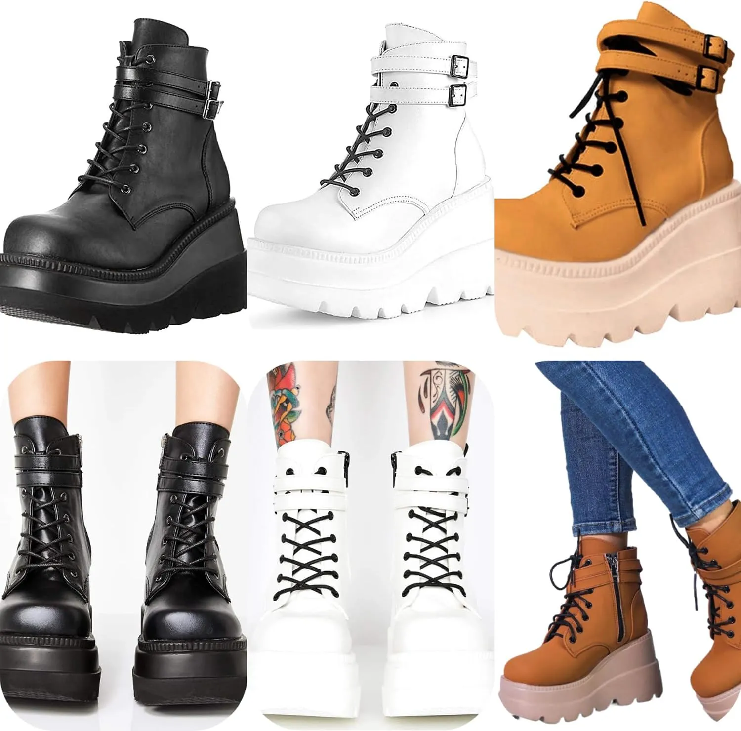 Chunky Platform Boots for Women, Square Toe Lace Up Zip High Heel Combat Wedge Ankle Boots with Side Zip Perfect for Party (Black, 5.5)