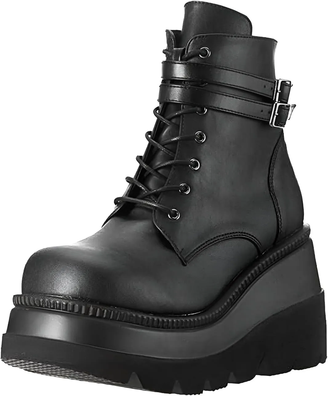 Chunky Platform Boots for Women, Square Toe Lace Up Zip High Heel Combat Wedge Ankle Boots with Side Zip Perfect for Party (Black, 5.5)