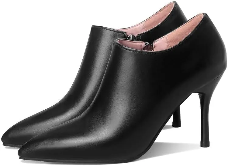 ClassicSter Womens Pointed Toe Stiletto Ankle Boots Front V High Heel Back Zip Booties