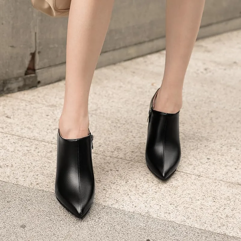 ClassicSter Womens Pointed Toe Stiletto Ankle Boots Front V High Heel Back Zip Booties