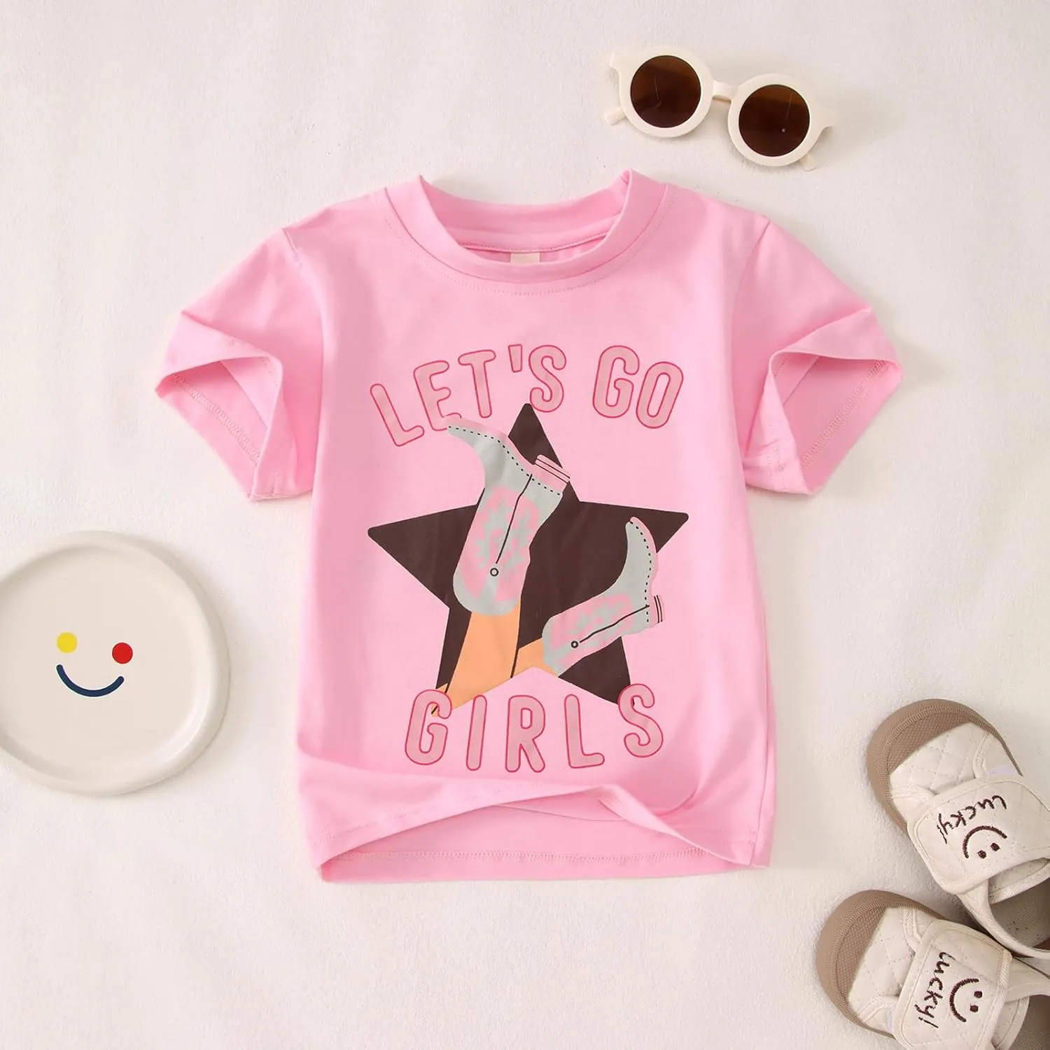 CM C&M WODRO Toddler Baby Girl Rodeo Western Cowgirl T-Shirt Funny Let’s Go Girl Boots Shirt Short Sleeve Summer Tee Tops