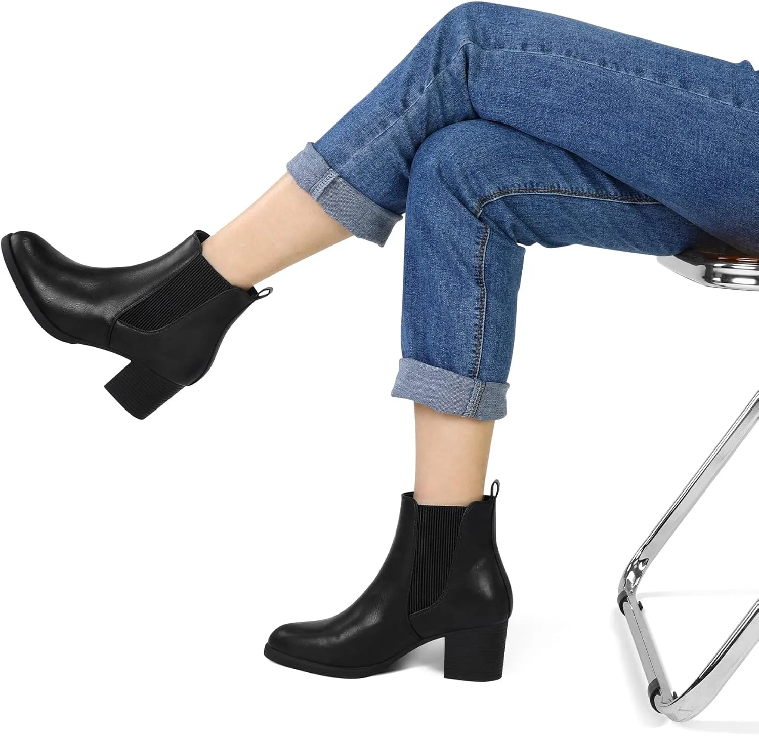 COASIS Women's Chelsea Boots Chunky Block Heel Slip On Ankle Booties with Elastic Sided
