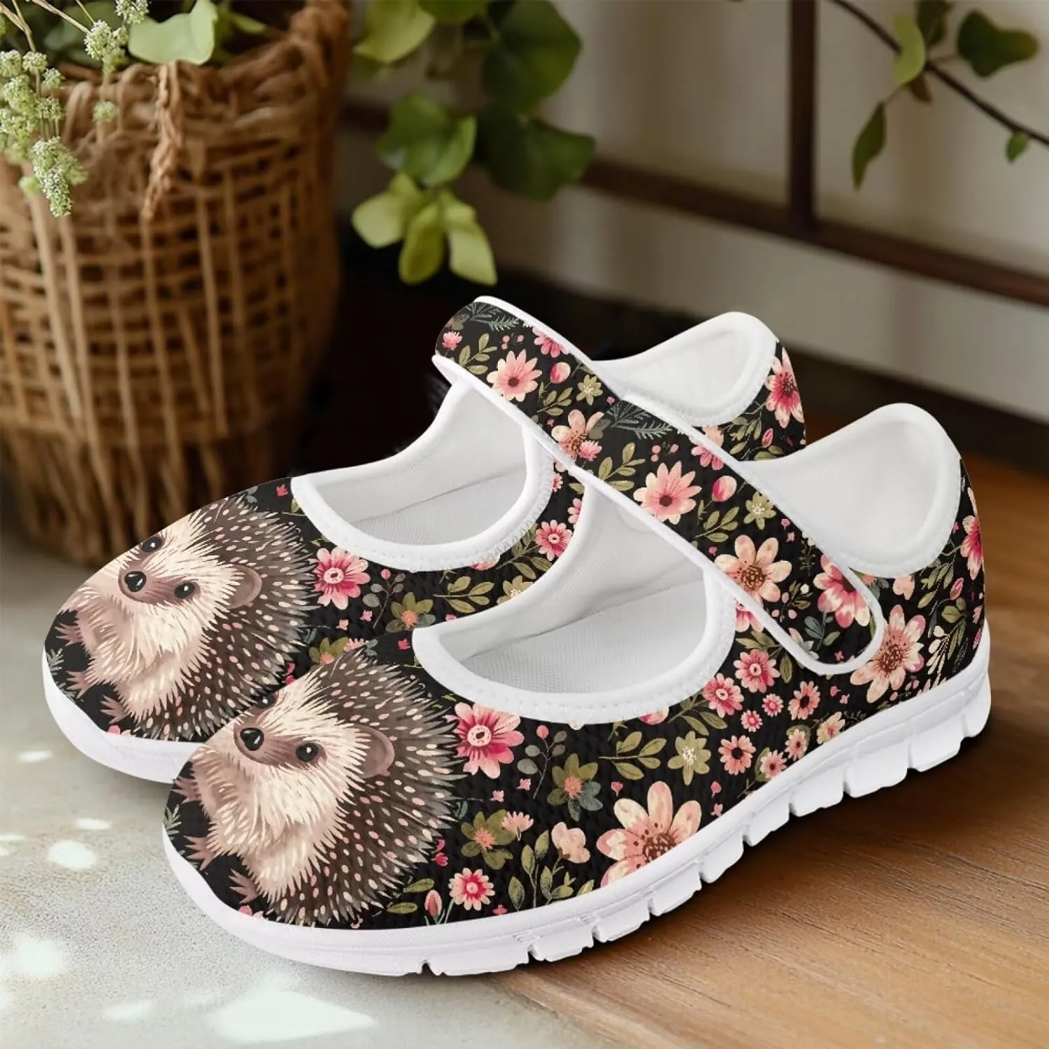Coloranimal Flats for Women Mey Jane Shoes Womens Shoes Dressy Casual Slip On Shoes Buckle Strap Walking Shoes Mesh Ballet Flats White Sole