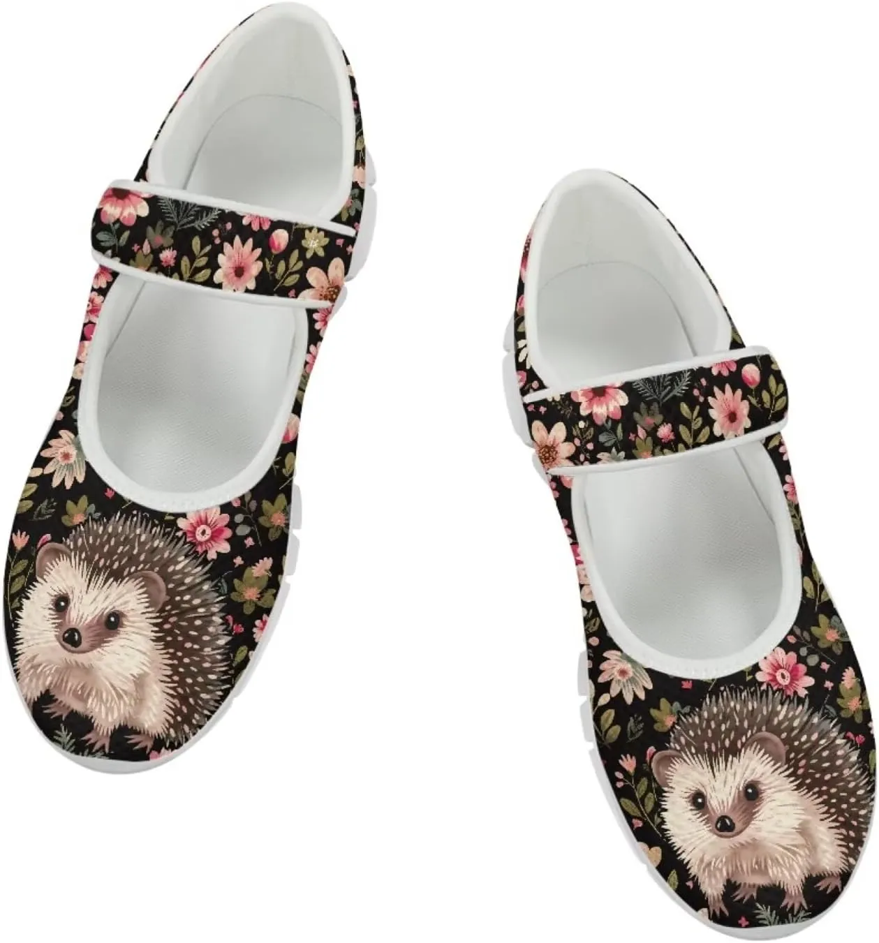 Coloranimal Flats for Women Mey Jane Shoes Womens Shoes Dressy Casual Slip On Shoes Buckle Strap Walking Shoes Mesh Ballet Flats White Sole