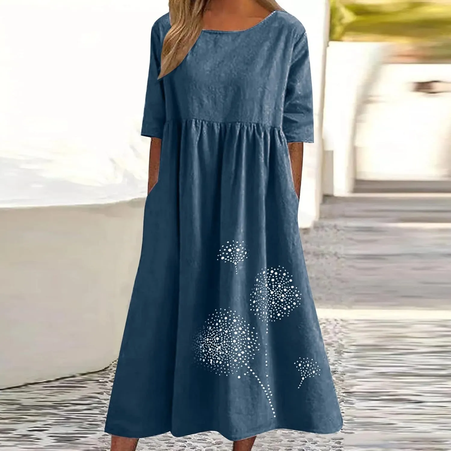 Cotton Linen Maxi Dresses for Women Casual Summer Plus Size Short Sleeve Tshirt Dress Ladies Beach Vacation Sundress