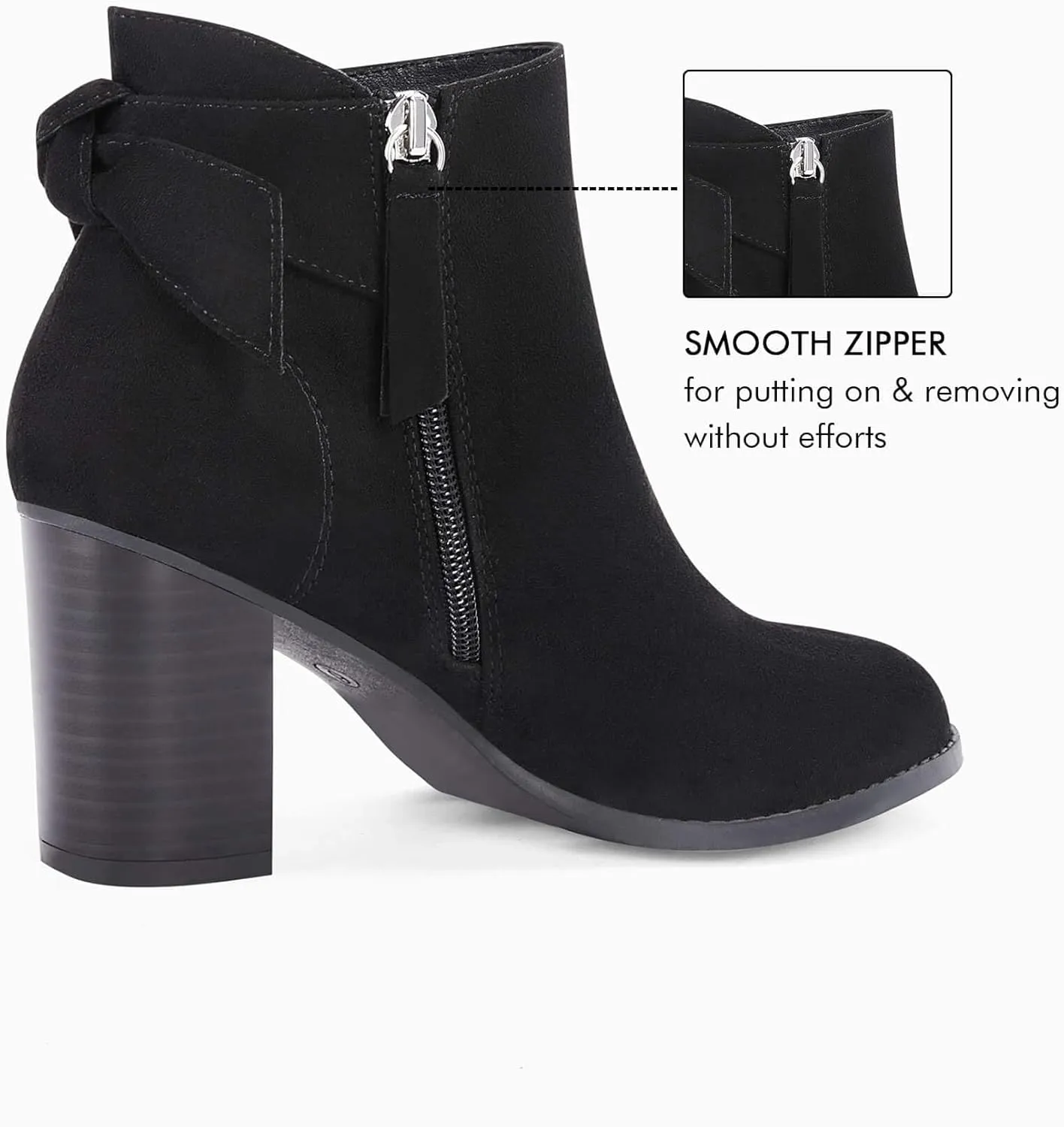 Coutgo Women's Fall Ankle Boots Shoes Chunky Block Stacked Heel Bow Tie Pointed Toe Dress Booties Side Zipper