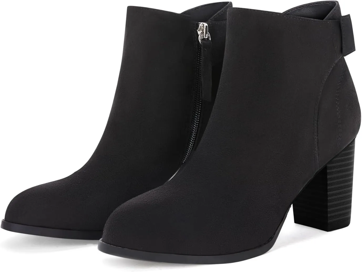 Coutgo Women's Fall Ankle Boots Shoes Chunky Block Stacked Heel Bow Tie Pointed Toe Dress Booties Side Zipper