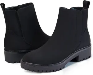 Coutgo Womens Low Heel Chelsea Ankle Boots Platform Lug Sole Booties Pull On Fall Short Boot Shoes