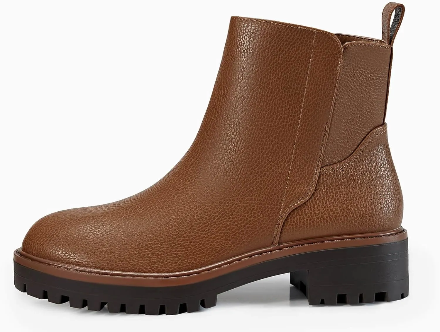 Coutgo Womens Low Heel Chelsea Ankle Boots Platform Lug Sole Booties Pull On Fall Short Boot Shoes