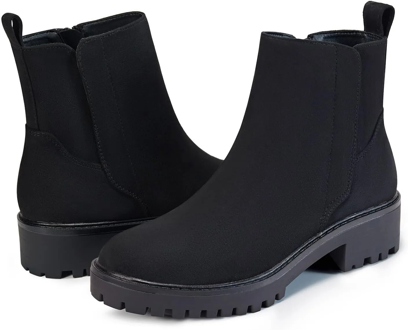 Coutgo Womens Low Heel Chelsea Ankle Boots Platform Lug Sole Booties Pull On Fall Short Boot Shoes
