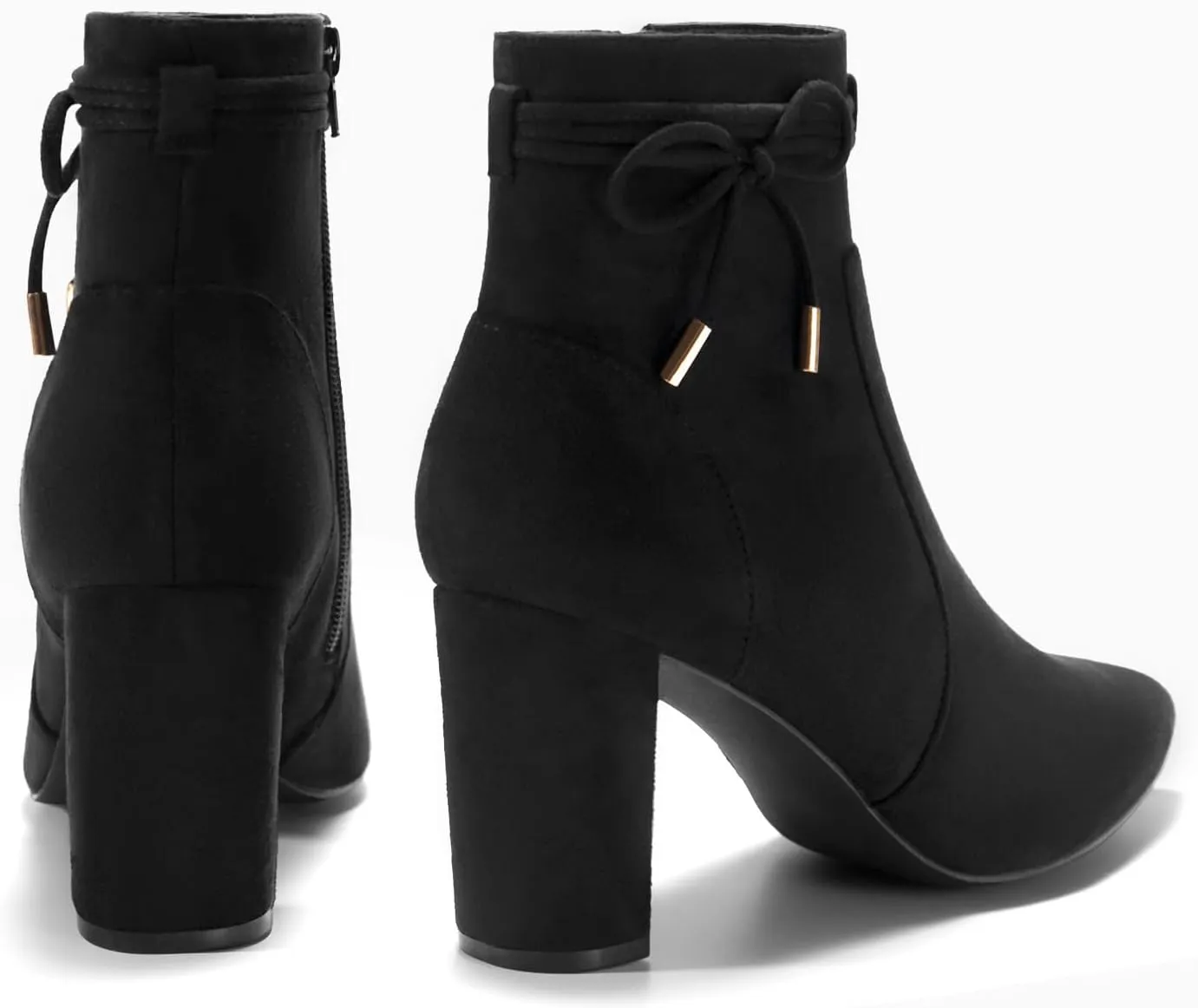 Coutgo Womens Pointed Toe Ankle Boots Chunky Block Heel Tie Knot Side Zipper Dressy Booties