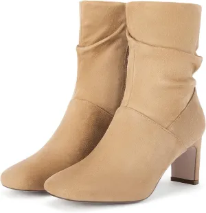 Coutgo Women's Slouch Mid Calf Boots Chunky Heel Square Toe Zip Up Fall Fashion Booties Shoes