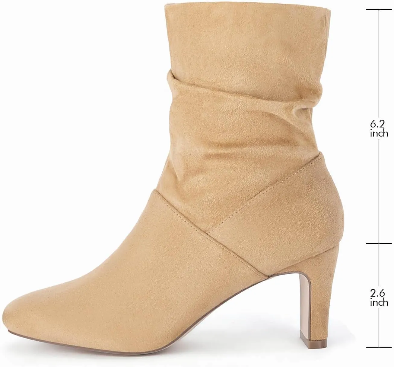 Coutgo Women's Slouch Mid Calf Boots Chunky Heel Square Toe Zip Up Fall Fashion Booties Shoes