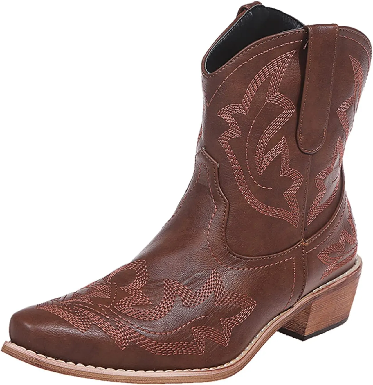 Cowboy Boots for Women Cowgirl Western Ankle Booties Pointed Toe Low Chunky Heel Embroidered Classic Short