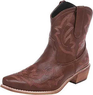 Cowboy Boots for Women Cowgirl Western Ankle Booties Pointed Toe Low Chunky Heel Embroidered Classic Short
