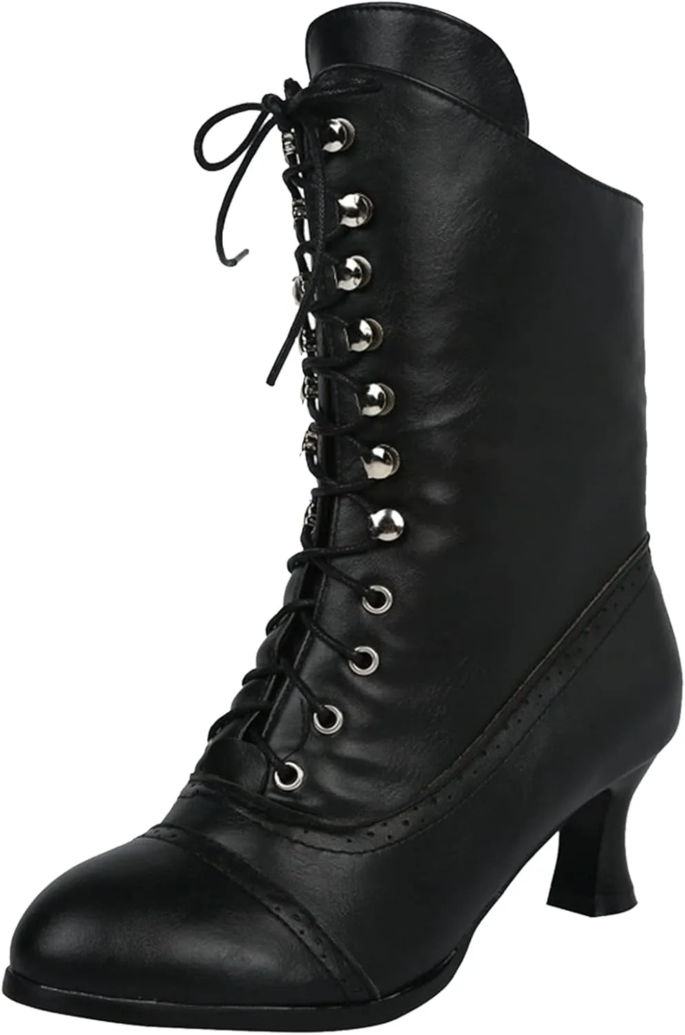 Cowboy Boots for Women, Womens Vintage Renaissance Boots Victorian Mid Calf Boots Costume Lace Up High Heels