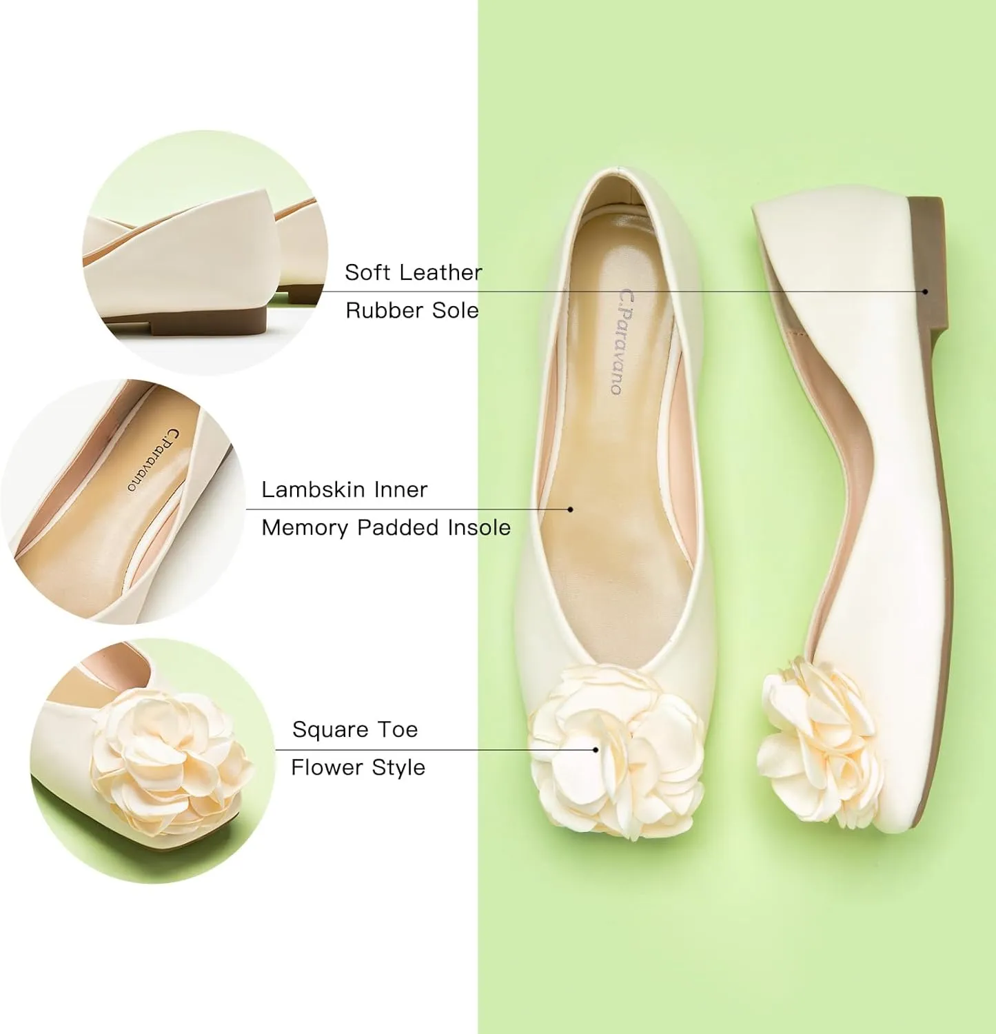 C.Paravano Ballet Flats for Women | Womens Flats Shoes | Square Toe Flats| Women's Flats | Slip On Dress Shoes | Flower Shoes