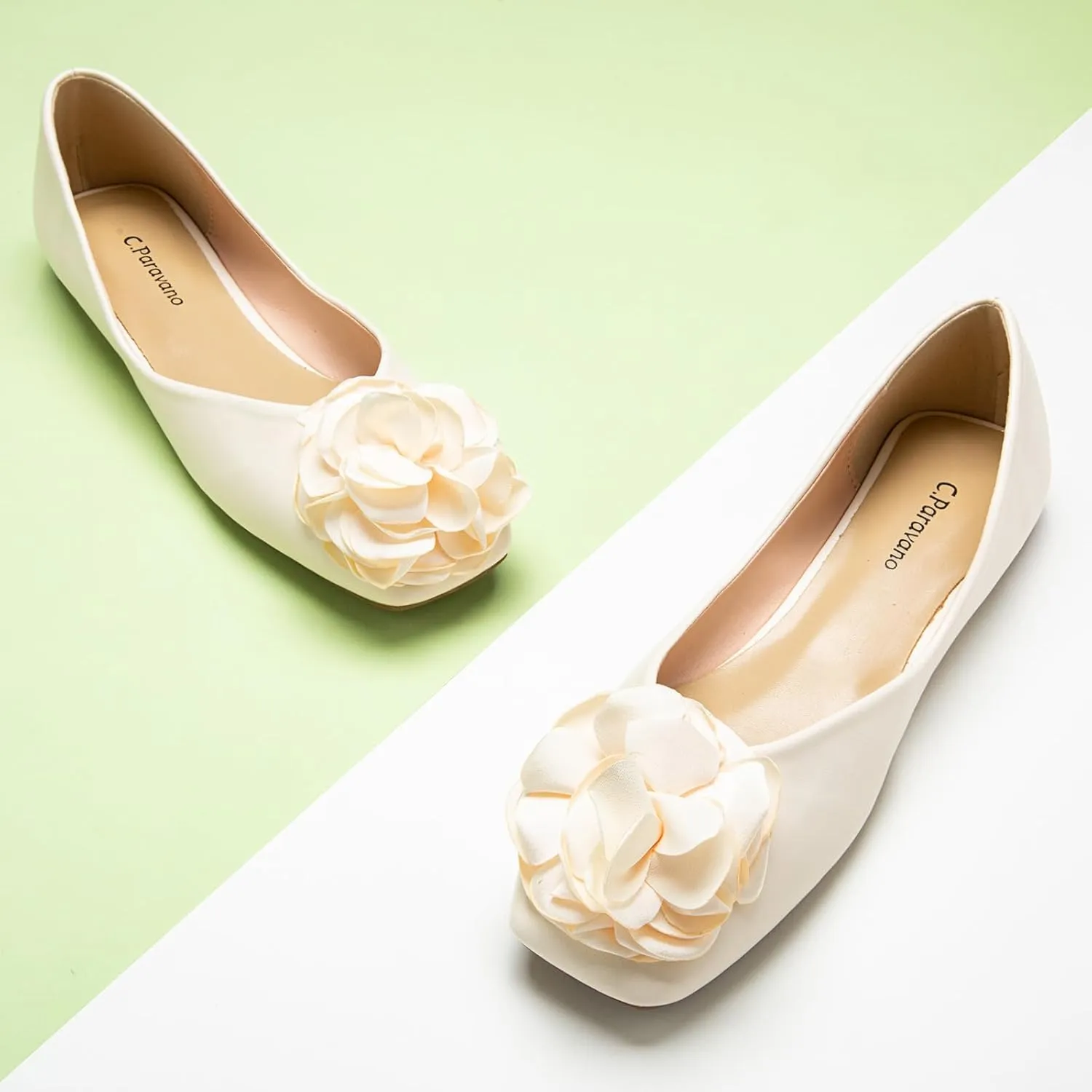 C.Paravano Ballet Flats for Women | Womens Flats Shoes | Square Toe Flats| Women's Flats | Slip On Dress Shoes | Flower Shoes