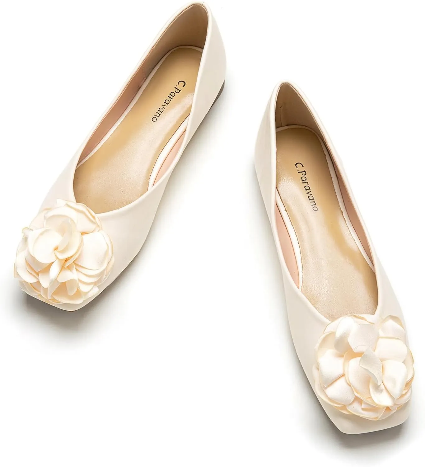 C.Paravano Ballet Flats for Women | Womens Flats Shoes | Square Toe Flats| Women's Flats | Slip On Dress Shoes | Flower Shoes