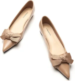 C.Paravano Pointy Bow Flats Women's Flats Ballet Shoes for Women（Camel,Size 8