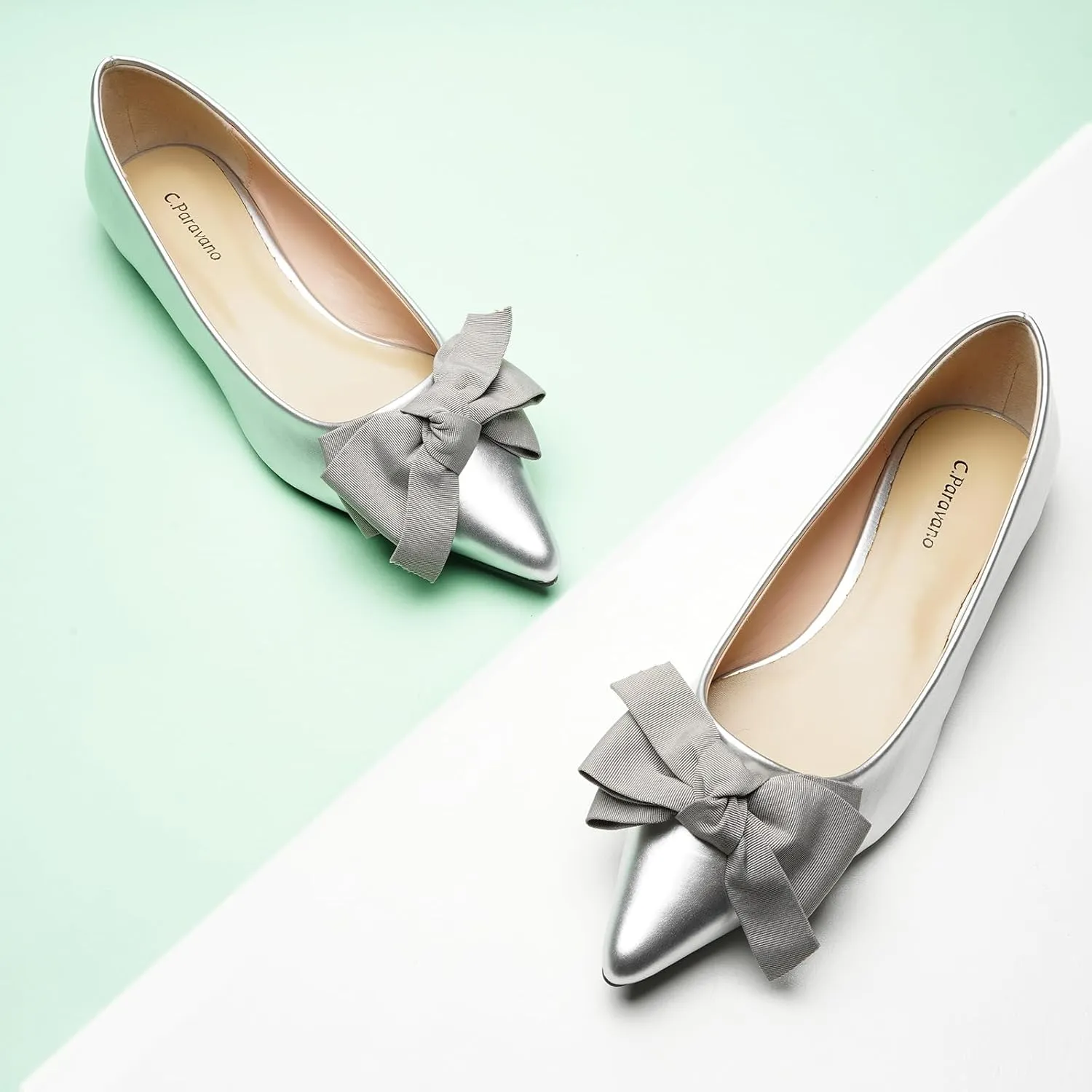 C.Paravano Pointy Bow Flats Women's Flats Comfortable Stylish Slip-On Shoes for Casual and Office
