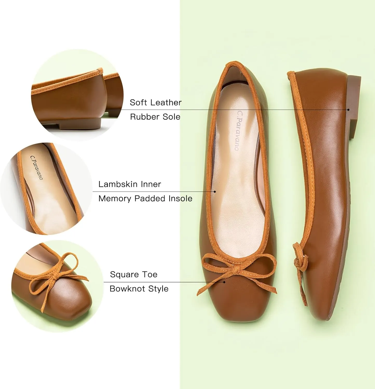 C.Paravano Women's Ballet Flats, Comfortable Slip On Round Toe Flat Shoes, Casual Walking Shoes for Women, Slip-On Bow Dressy Flats for Work Office & Wedding Party