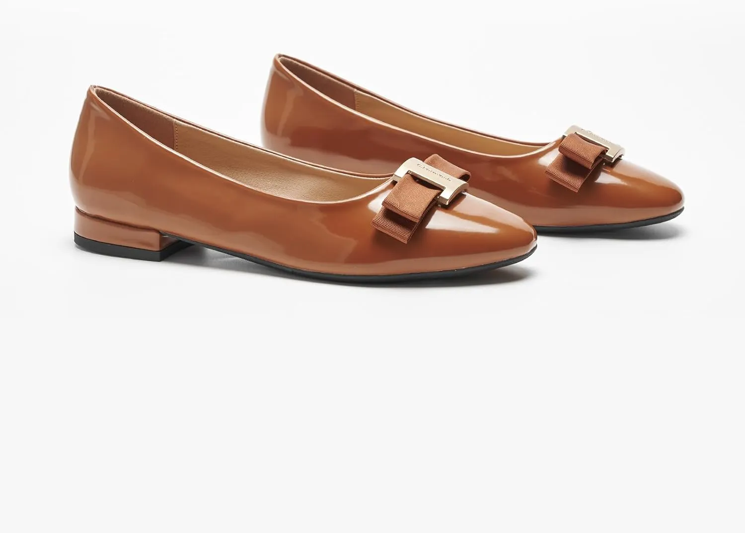 C.Paravano Women's Ballet Flats | Round Toe Bow Accent Shoes with Metallic Buckle | Soft Leather Slip-Ons for Work Commute, Office & Date Nights，Evening Events, Business Travel & Dating
