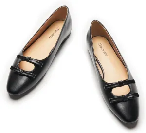 C.Paravano Women's Flats | Ballet Flats | Chic Knot Dressy Shoes | Almond Toe Flats for Women(Size 7.5,Black)