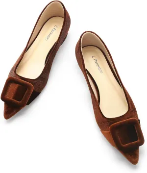 C.Paravano Women's Flats Velvet Pointed Toe Flats Slip-On Casual Work Shoes for Daily Wear Comfortable Stylish Ballet Flats
